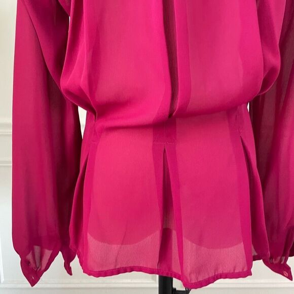 Vintage Elite Cranberry Polyester Voile Blouse Back Pleated L - Picture 6 of 9